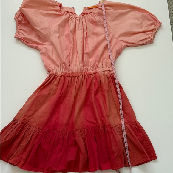 Oliphant Ombre Red/Coral Crew Dress | Puff Sleeves | M - Picture 2 of 8